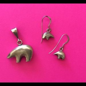 SOLD Navajo Sterling Bear Pendant n Earring Set